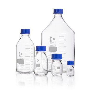 Duran&#174; Laboratory Bottle capacity 25000&#160;mL, clear bottle, graduated, neck Joints: threaded (GL45), with screw cap to drain contents, WITH SCREW-CAP AND POURING RING FROM PP (BLUE)