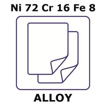 Inconel&#174; alloy 600 - heat resisting alloy, Ni72Cr16Fe8 foil, 150 x 150mm, 0.5mm thickness, annealed