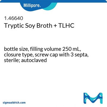 Tryptic Soy Broth Ready-to-use Bottles Histidine 0.1&#160;%, Cysteine 0.1&#160;%, with Tween&#174; 3&#160;%, Lecithin 0.3&#160;%, bottle capacity 250&#160;mL, bottle filling volume 250&#160;mL, closure type, yellow screw cap with 3 loci, box of 6&#160;bottles