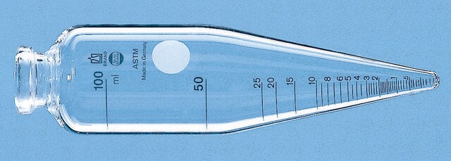 BRAND&#174; BLAUBRAND&#174; ASTM 100 mL离心管 cylindrical, conical bottom, former standard ASTM D96