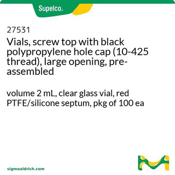 预组装广口螺纹口样品瓶，带聚丙烯瓶盖（10-425 螺纹） volume 2&#160;mL, clear glass vial, red PTFE/silicone septum, pkg of 100&#160;ea