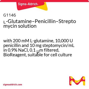 L-Glutamine–Penicillin–Streptomycin solution with 200 mM L-glutamine, 10,000 U penicillin and 10 mg steptomycin/mL in 0.9% NaCl, 0.1 &#956;m filtered, BioReagent, suitable for cell culture