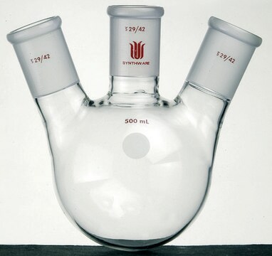 Synthware&#8482; three neck round bottom flask with angled side necks 50 mL, center joint: ST/NS 24/40, side joint: ST/NS 19/22