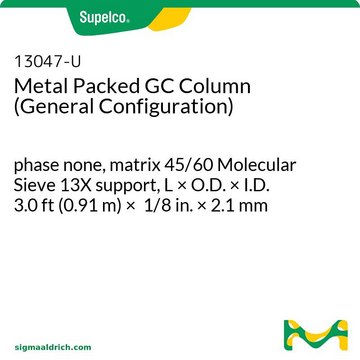 金属性充填 GCカラム (一般型) phase none, matrix 45/60 Molecular Sieve 13X support, L × O.D. × I.D. 3.0&#160;ft (0.91&#160;m) × 1/8&#160;in. × 2.1&#160;mm