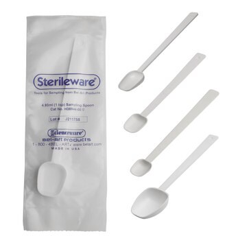 SP Bel-Art&#174; Sterileware&#8482; Long Handled Sampling Spoon white polystyrene, nominal capacity 1.25&#160;mL , &#188;tsp, L × W 7&#160;in. (17.8&#160;cm) × 0.8125&#160;in. (20&#160;mm), sterile, pack of 10&#160;ea (individually wrapped)