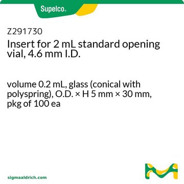 Insert pour flacon (vial) à ouverture standard de 2&nbsp;ml, D.I. de 4,6&nbsp;mm volume 0.2&#160;mL, glass (conical with polyspring), O.D. × H 5&#160;mm × 30&#160;mm, pkg of 100&#160;ea