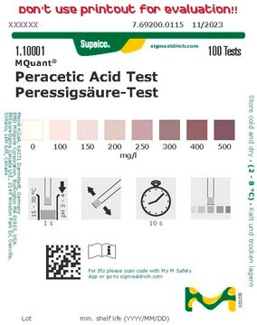 Peracetic Acid Test colorimetric, 100-500&#160;mg/L (peracetic acid), MQuant&#174;