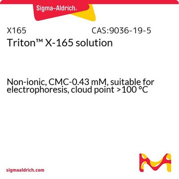 Triton&#8482; X-165 溶液 Non-ionic, CMC-0.43 mM, suitable for electrophoresis, cloud point &gt;100 &#176;C