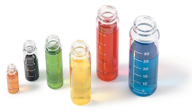 Flacons (vials) gradués, à bouchon à vis, en verre transparent (flacons seuls) volume 7&#160;mL, thread for 15-425, pkg of 100&#160;ea