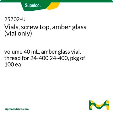 Fioles, bouchon à vis, verre ambré (fiole seule) volume 40&#160;mL, amber glass vial, thread for 24-400 24-400, pkg of 100&#160;ea