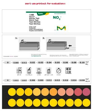 Test na azotyny colorimetric, 0.005-0.10&#160;mg/L (NO2-), 0.0015-0.030&#160;mg/L (NO2-N), for use with MQUANT&#174;