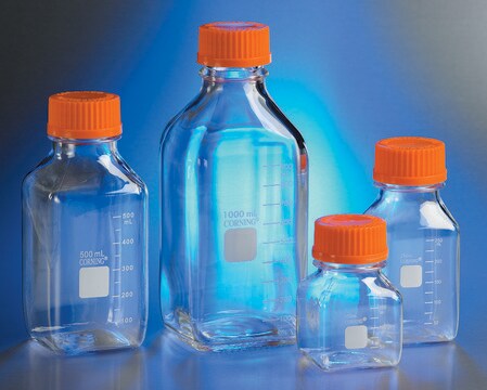 康宁&#174;方形聚碳酸酯储物瓶 square clear polycarbonate, sterile, bottle capacity 1,000&#160;mL, cap (plug seal), case of 24