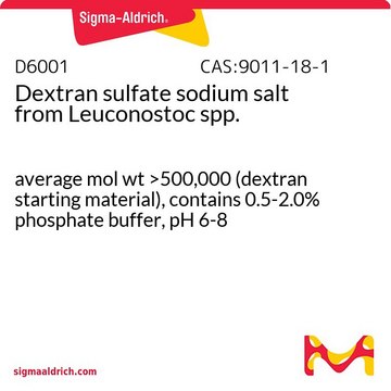 Dextran sulfate sodium salt from Leuconostoc spp. average mol wt &gt;500,000 (dextran starting material), contains 0.5-2.0% phosphate buffer, pH 6-8