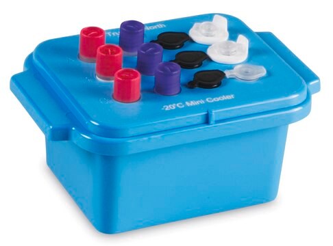 TrueNorth&#174; Mini Cooler for tubes, 0.5 &#8209; 2&#160;mL, with clear lid, temp. limit -20 °C, size 12&#160;wells, blue polycarbonate