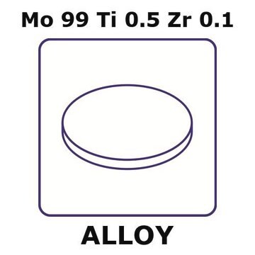 Molybdenum high temperature alloy tzm, Mo99Ti0.5Zr0.1 foil, 8mm disks, 0.25mm thickness, as rolled