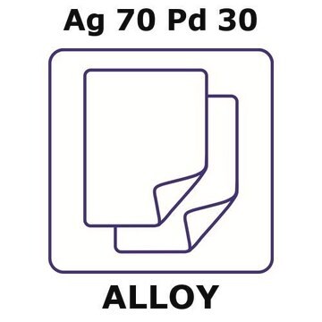 Silver-palladium alloy, Ag70Pd30 foil, 100 x 100mm, 0.15mm thickness, as rolled