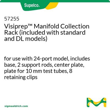 Gradilla de recogida de colectores Visiprep&#8482; (incluida con los modelos estándar y DL) for use with 24-port model, includes base, 2 support rods, center plate, plate for 10 mm test tubes, 8 retaining clips