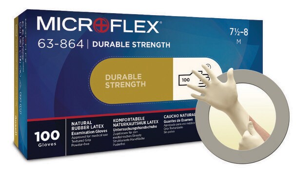 Microflex&#174; 63-864 Diamond Grip&#174; powder-free latex gloves size 8&#8209;8-1/2 L