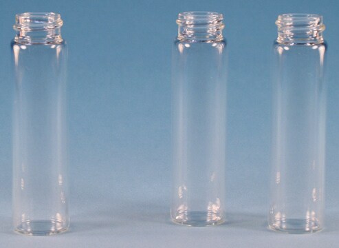 Fiale, tappo a vite, vetro trasparente (solo fiala) volume 22&#160;mL, clear glass vial, thread for 20-400, pkg of 100&#160;ea