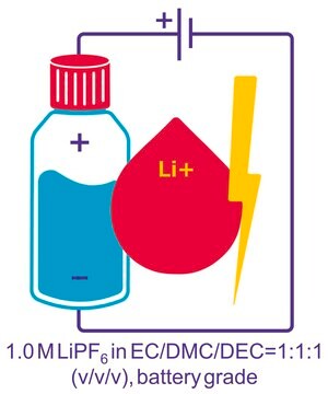 Lithium hexafluorophosphate 溶液 in ethylene carbonate, dimethyl carbonate and diethyl carbonate, LiPF6 in EC/DMC/DEC=1:1:1 (v/v/v) 1.0&#160;M, battery grade