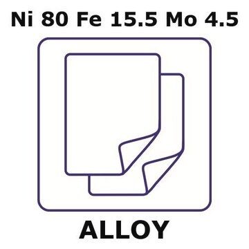 Nickel-iron-molybdenum alloy, Ni80Fe15.5Mo4.5 foil, 100 x 100mm, 2.0mm thickness, annealed