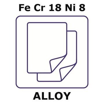 Stainless Steel - AISI 302 alloy, FeCr18Ni8 foil, 100 x 100mm, 0.125mm thickness, hard