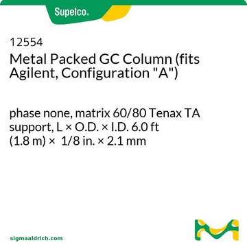 Metallbepackte GC-Säule (kompatibel mit Agilent, Konfiguration „A“) phase none, matrix 60/80 Tenax TA support, L × O.D. × I.D. 6.0&#160;ft (1.8&#160;m) × 1/8&#160;in. × 2.1&#160;mm