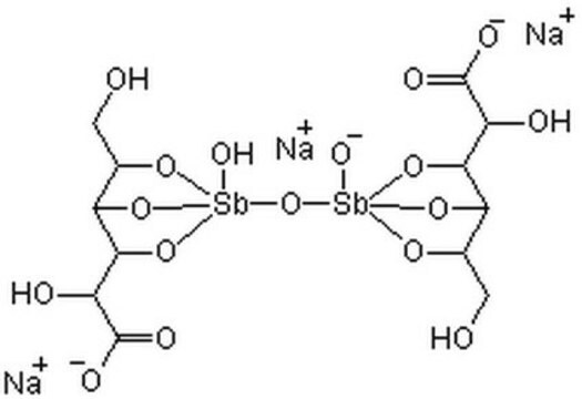 Natrium Stibogluconat, CAS-Nr. 16037-91-5, Calbiochem A pentavalent antimony compound that irreversibly inhibits protein tyrosine phosphatase (PTPase) activity, including Src homology PTPase-1 (SHP-1) (99% inhibition at ~11 &#181;M) by forming a stable complex.