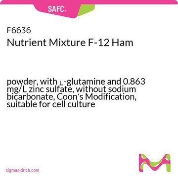 营养混合物 F-12 Ham powder, with L-glutamine and 0.863 mg/L zinc sulfate, without sodium bicarbonate, Coon&#8242;s Modification, suitable for cell culture