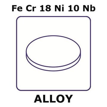 Stainless Steel - AISI 347 alloy, FeCr18Ni10Nb foil, 50mm disks, 0.1mm thickness, annealed