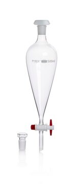 Pyrex&#174; Separating funnel, pear-shape, glass key 100&#160;mL, glass stopper, PE stopper, pack of 1&#160;ea