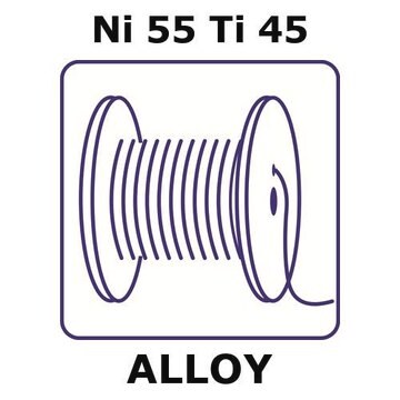 Nitinol wire, Ni55%/Ti45%, length 10 m, 0.125&#160;mm diameter, condition shape-memory alloy