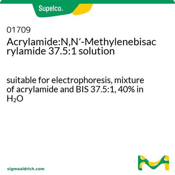 アクリルアミド:N,N&#8242;-メチレンビスアクリルアミド 37.5:1 溶液 suitable for electrophoresis, mixture of acrylamide and BIS 37.5:1, 40% in H2O