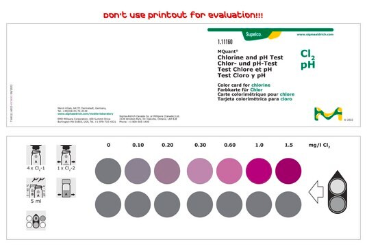 Test chloru i pH colorimetric, 0.10-1.5&#160;mg/L (Cl2), pH range 6.5-7.9, for use with MCOLORTEST&#174;