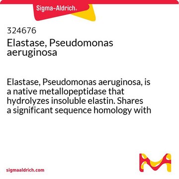 Elastase, Pseudomonas aeruginosa Elastase, Pseudomonas aeruginosa, is a native metallopeptidase that hydrolyzes insoluble elastin. Shares a significant sequence homology with thermolysin.