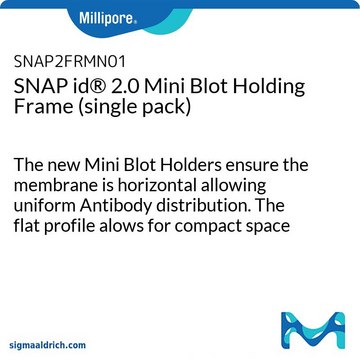 SNAP id&#174; 2.0迷你印迹框（单包） The new Mini Blot Holders ensure the membrane is horizontal allowing uniform Antibody distribution. The flat profile alows for compact space allocation for storage, shipping &amp; waste management.