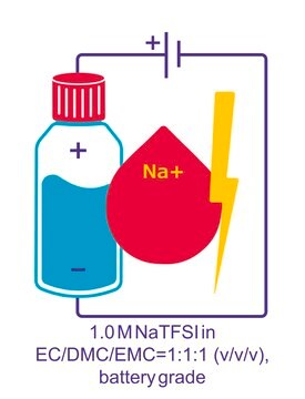 Sodium bis(trifluoromethanesulfonyl)imide solution in ethylene carbonate, dimethylcarbonate, and ethylmethylcarbonate, 1.0 M NaTFSI in EC/DMC/EMC=1:1:1 (v/v/v), battery grade