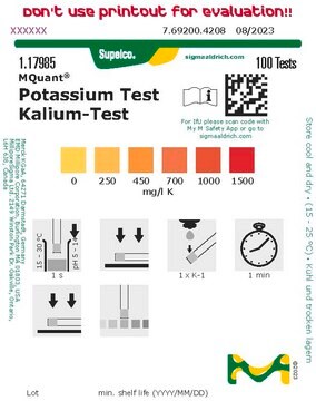 Test potasu colorimetric, 250-1500&#160;mg/L (K), MQuant&#174;