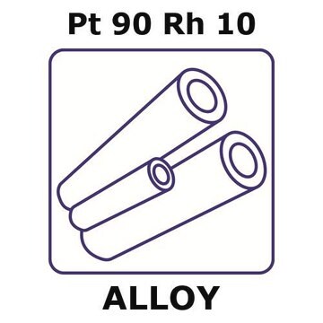 Platinum-rhodium alloy, Pt90Rh10 100mm tube, 0.94mm outside diameter, 0.12mm wall thickness, 0.7mm inside diameter, as drawn