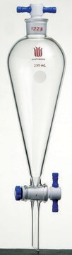 Synthware&#8482; Squibb-style separatory funnel with PTFE stopcock and PTFE stopper 250 mL, top joint: ST/NS 24/40