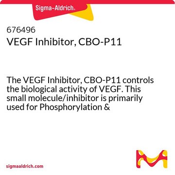 Inhibitor VEGF, CBO-P11 The VEGF Inhibitor, CBO-P11 controls the biological activity of VEGF. This small molecule/inhibitor is primarily used for Phosphorylation &amp; Dephosphorylation applications.