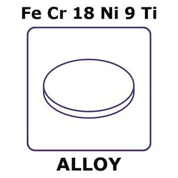 Stainless Steel - AISI 321 alloy, FeCr18Ni9Ti foil, 15mm disks, 0.0125mm thickness, hard