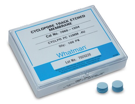 Whatman&#174; Cyclopore&#174; polycarbonate and polyester membranes Cyclopore PC Circles, pore size 0.4&#160;&#956;m, diam. (25&#160;mm), pack of 100&#160;ea