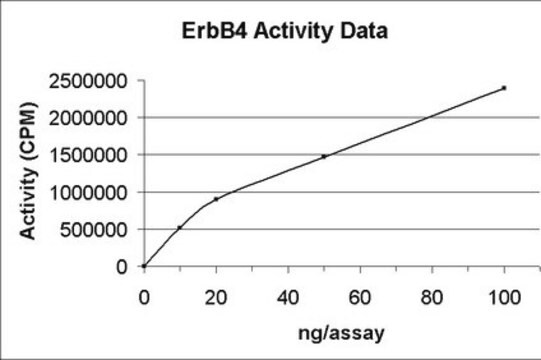 ErbB4 Protein, active, 10 &#181;g Active, N-Terminal His6-tagged, recombinant, human ErbB4 amino acids 706-991, for use in Kinase Assays.