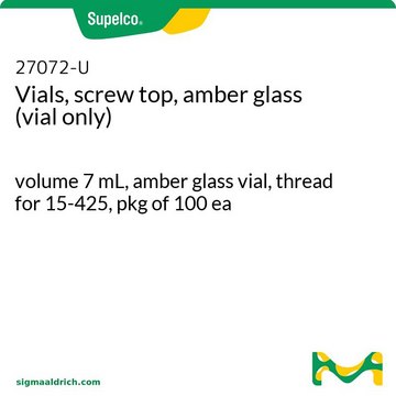 バイアル、スクリュートップ、褐色ガラス(キャップは付属しません) volume 7&#160;mL, amber glass vial, thread for 15-425, pkg of 100&#160;ea