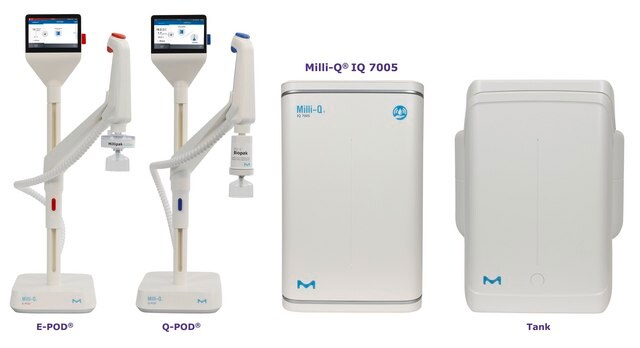 Système de purification d'eau ultra pure et pure Milli-Q&#174;&nbsp;IQ&nbsp;7005 Produces ultrapure (Type 1) water and pure (Type 2) water with a production flow rate of 5 L/hr from tap water feed.