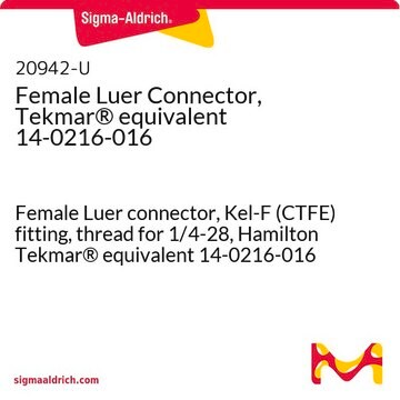 Female Luer Connector, Tekmar&#174; equivalent 14-0216-016 Female Luer connector, Kel-F (CTFE) fitting, thread for 1/4-28, Hamilton Tekmar&#174; equivalent 14-0216-016