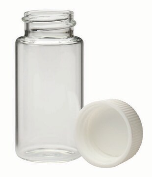 WHEATON&#174; liquid scintillation vial with seperate foamed PE lined PP cap lips on vial transparent borosilicate glass bottle, capacity (20), screw cap, case of 500&#160;ea Vials shrink-wrapped trays Screw caps in a separate sealed tray