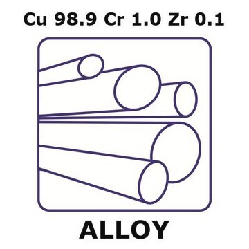 Copper-chromium-zirconium alloy, Cu98.9Cr1.0Zr0.1 1000mm rod, 25mm diameter