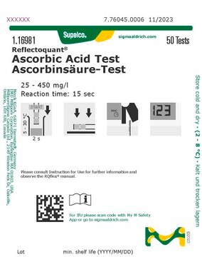 抗坏血酸测试 reflectometric, 25-450&#160;mg/L (ascorbic acid), for use with REFLECTOQUANT&#174;